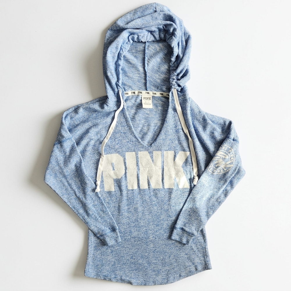 PINK Victoria's Secret-Blue Lightweight Pullover Hoodie-Size XS